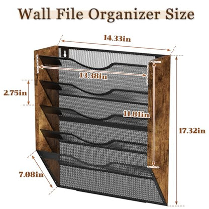 Ironwood Hanging Wall File Organizer, 5 Pocket Mesh Mail Organizer Wall Mounted with Nametag Label, Wall File Holder for Office Home School, Magazine Rack for Mail Paper Document Organization, Black