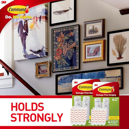Command Sawtooth Picture Hangers, Damage Free Hanging Frame Hangers, No Tools Wall Hooks for Hanging Sawtooth Frames in Living Spaces, 8 White Picture Frame Hangers and 16 Command Strips