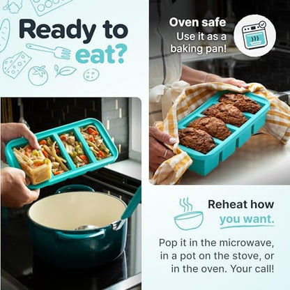 Souper Cubes 2 Tbsp Silicone Freezer Molds with Lids, Aqua, 2-Pack | 100% Platinum-Cured Silicone Freezer Trays, Oven & Microwave Safe, Perfect for Freezing Garlic, Herbs, Tomato Paste and More