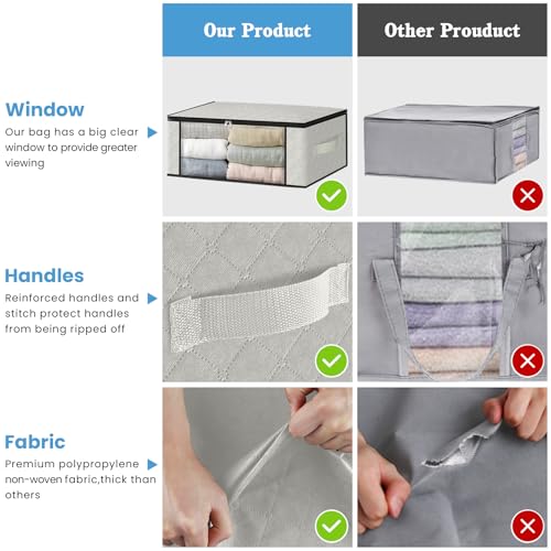 HomeHacks 3-Pack Clothes Organizer Storage Bags, 35L Storage Bins, White | Foldable Storage Box Container with Zippers, Clear Window, Reinforced Handles for Closet, Dorm, Pillows, Bedding, Sweater