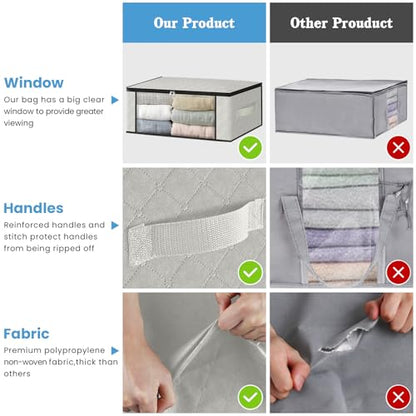 HomeHacks 3-Pack Clothes Organizer Storage Bags, 35L Storage Bins, White | Foldable Storage Box Container with Zippers, Clear Window, Reinforced Handles for Closet, Dorm, Pillows, Bedding, Sweater