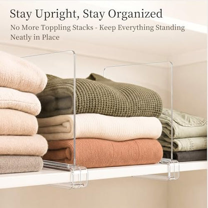 Shelf Dividers Purse Organizer for Closet: Acrylic Clear 8 Pack | Bag Storage Organizer for Handbags, Clutches, Clothes, Sweater, Towel on Wood Shelves