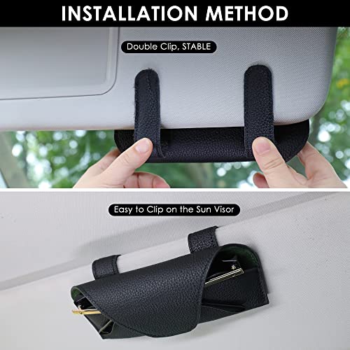 Magnetic Sunglass Holder for Car Visor Clip, Leather Car Glasses Holder, Visor Accessories Eyeglasses Holder Glasses Storage Case (01-Black)