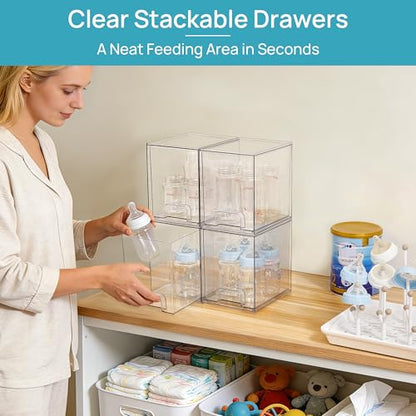 Vtopmart Clear Stackable Storage Drawers, 4 Pack Tall Plastic Organizers | Clear Pull-Out Drawers, Stackable Design for Skincare, Cosmetics, Beauty Supplies, Vanity, Bathroom, Cabinet and Countertop