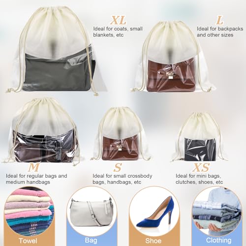 12 Pcs Dustproof Drawstring Bags for Handbags, Purse Dust Bags Non Woven Fabric Cloth Pouch Packing Organizer for Travel Dust Storage Bags Covers String Packing Organizer