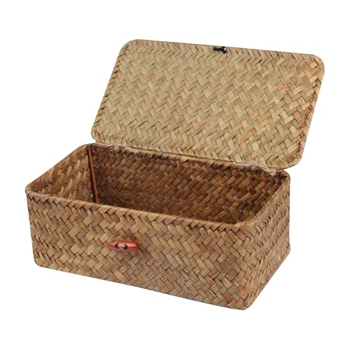 Wicker Shelf Baskets with Lid,Handwoven Seagrass B...