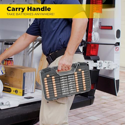 Battery Daddy Storage & Organizer Case w/Tester, Stores & Protects Up to 180 Batteries, Double-Sided, Clear Locking Lid, Secure Latches & Portable Carrying Handle - Charcoal (Batteries Not Included)