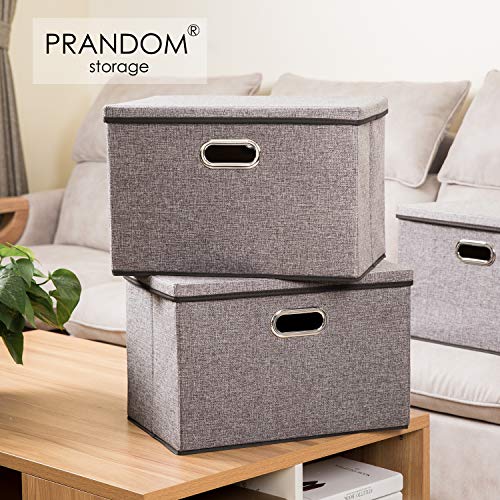 Large Collapsible Storage Bins with Lids [3-Pack] Linen/Cotton Blend Foldable Storage Boxes Organizer Containers Baskets Cube with Cover for Home Bedroom Closet Office Nursery(17.7x11.8x11.8)