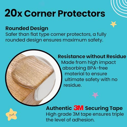 BooBoo Baby 60 Pack Premium Child Safety Baby Proofing Kit | For Your Home and Kitchen with 10 Cabinet Drawer Locks, 20 Corner Guards and 30 Outlet Covers - No Tools Needed