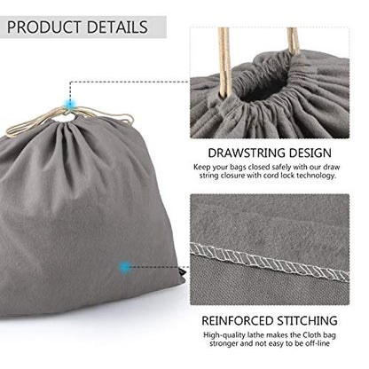 PlasMaller Dust Cover Storage Bags Purified 100% Cotton Flannel with Drawstring Pouch For Handbags Purses Pocketbooks Shoes Boots Set of 3 (Grey)