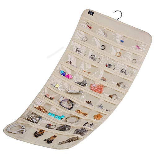 Hanging Jewelry Organizer,Accessories Organizer,80 Pocket Organizer for Holding Jewelries（Beige）