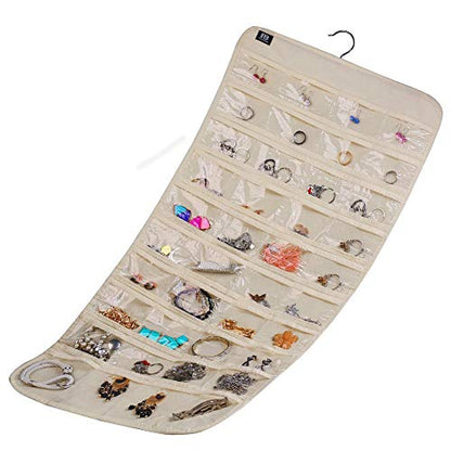 Hanging Jewelry Organizer,Accessories Organizer,80 Pocket Organizer for Holding Jewelries（Beige）