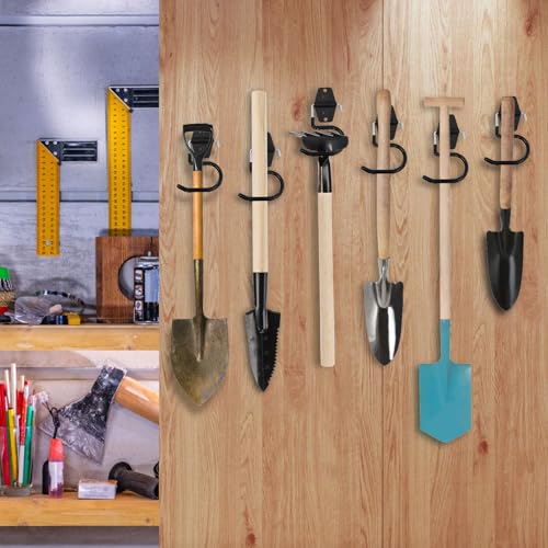 16 Pack Metal Broom Hooks, Heavy Duty Garage Holder Wall Mount, S Type Anti-Slip Mop Rack, Cleaning Tools Holder Storage Organizer Hanger for Shovel Rakes Shed Garden Lawn Yard