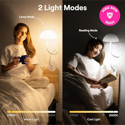 2-Pack: WallShelfie & Shroommate - Bedside Wall Organizer with Shroommate Clip On Light Bundle - Dorm Room Essential, Floating Bedside Shelf Wall Mount, Clip on for Desk, Remote Holder