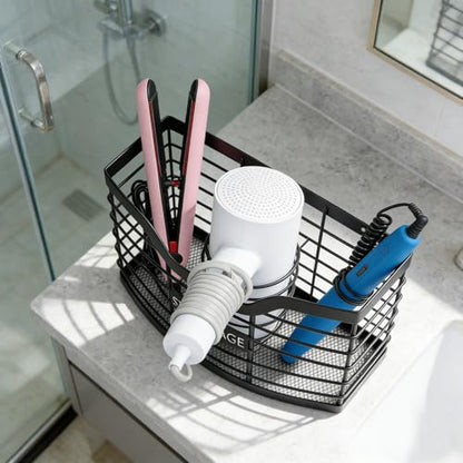 Hair Tool Organizer, Hair Dryer Holder for Bathroom Vanity Counter Cabinet | Dresser Blow Dryer Holder, No Drilling Wall Mount Storage Basket for Blow Dryers, Shaver, Comb, Curling Iron, Straightener