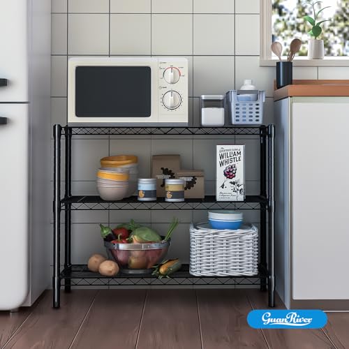 Guan River 3-Shelf Adjustable Metal Wire Shelving,Black,36"L x 14"W x 30"H | Height Adjustable,Sturdy and Durable,Storage Sehlf Display Rack for Office,Kitchen,Bedroom,Bathroom,Garage