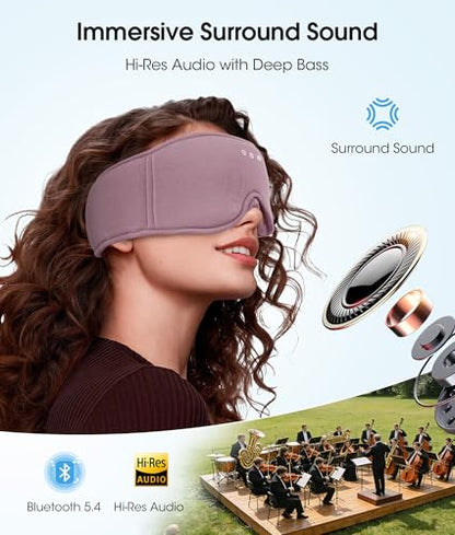 MUSICOZY Bluetooth 5.4 Sleep Headphones, Wireless Eye Mask Bamboo Fiber | Flat Full Coverage Design, Ultra-thin Speakers, 14-hour Playtime, Washable Removable Module for Sleeping, Meditation, Travel