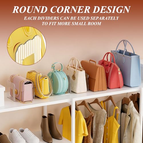 Clear Purse Organizer for Closet, Adjustable Purse Storage Handbag Storage Shelf Dividers, 2 Set Plastic Clutch Dividers for Closet Organizers Perfect for Purse Handbag Books