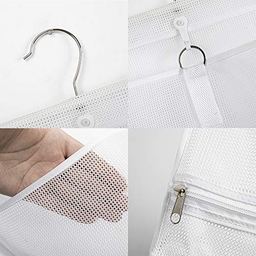 ALYER Hanging Semi Round Storage Mesh Bag,Collapsible Laundry Hamper Basket with Durable Hanger (White)