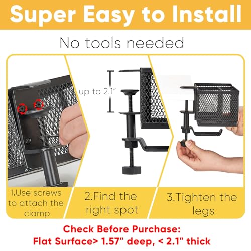 4 in 1 Metal Clip On Cup Holder Attachment for Gaming Desk or Table, Fits up to 40oz Cups, Sturdy and Easy to Clamp, Attachable Anti-Spill Cup Holder for Chair, Bedside, Bottles, Drinks - Black