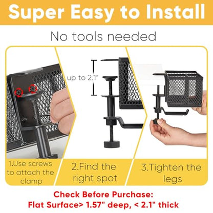 4 in 1 Metal Clip On Cup Holder Attachment for Gaming Desk or Table, Fits up to 40oz Cups, Sturdy and Easy to Clamp, Attachable Anti-Spill Cup Holder for Chair, Bedside, Bottles, Drinks - Black