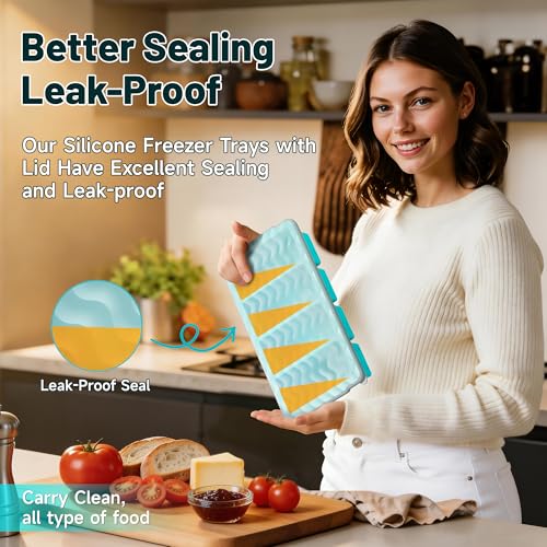 1 Cup Silicone Freezer Molds, Silicone Freezer Trays with Lid, 3-Pack | Freezer Storage Containers, Silicone Ice Cube Tray for freezing Soup Sauce Broth Leftovers, Dishwasher & Oven Safe, BPA Free