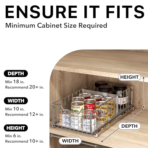 Simple Houseware Pull-Out Cabinet Sliding Basket, 17.2Dx9.7Wx5H, Chrome | Ideal for Kitchen and Bathroom Cabinet Storage Organizer, Under Sink or Pantry Organization