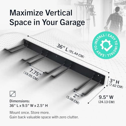 StoreYourBoard Garage Tool Organizer, 36 in, Holds 250 lb | Garden Tool Rack Wall Mount, Garden Tool Organizer, Shovel Wall Mount, Rubber Coated Hooks
