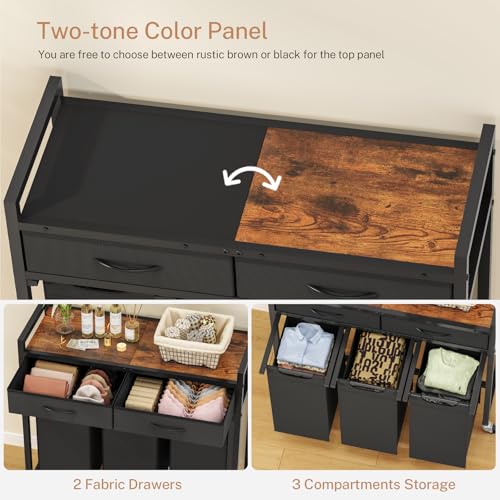 Laundry Sorter 3 Section, 120 L Laundry Hamper with 2 Drawers & 2-tone Top Panel, Rolling Laundry Basket Organizer with Pull-Out Removable Oxford Fabric Bags for Laundry Room Organization UNZYL006BVV3