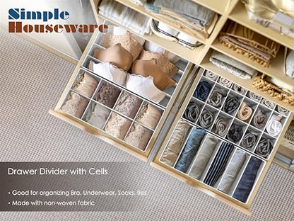 Simple Houseware 4-Pack Drawer Organizer Set for Underwear/Socks/Bra, Gray | Closet Dividers for Underwear, Socks, Bras, Scarves, Ties - Foldable Non-Woven Storage Boxes