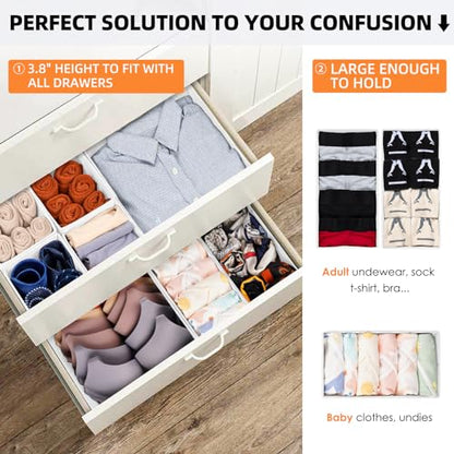 Closet Drawer Organizer Clothes, 15 Pack White Dresser Organizer for Baby Clothes, Fabric Drawer Dividers for Nursery Bedroom