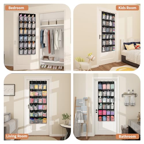 24 Large Pockets Over Door Shoe Organizer, Mesh Hanging Shoe Organizer for Closet Mesh Closet Holder, Back of Door Organizer for Cruise Ships, Rack for Wall, Black, 1 Pack