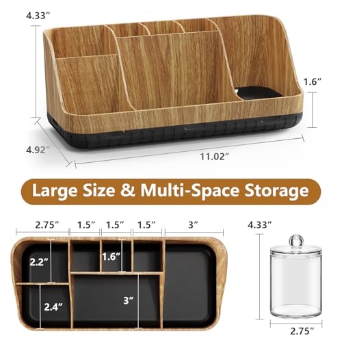 Bathroom Toothbrush Holder Set with 2 Pack Qtip Holder Dispenser - 7 Slots Kids Bathroom Accessory Sets with Drainage, Q Tip Holder for Bathroom Sink Counter Accessories Set