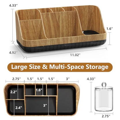 Bathroom Toothbrush Holder Set with 2 Pack Qtip Holder Dispenser - 7 Slots Kids Bathroom Accessory Sets with Drainage, Q Tip Holder for Bathroom Sink Counter Accessories Set