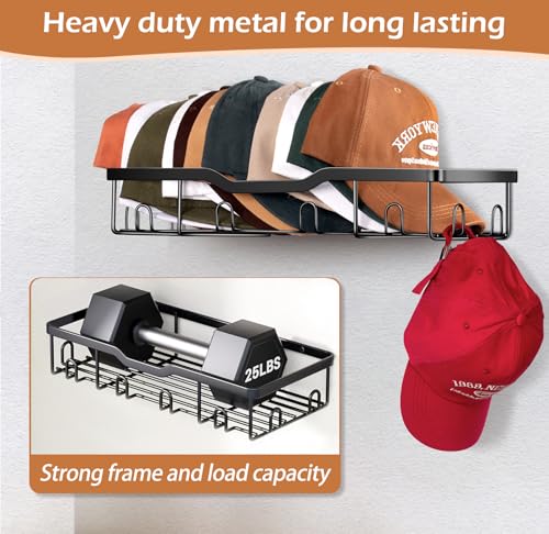 Metal Hat Racks for Baseball Caps Wall Hat Organizer Fit 48 Caps Holder, 2 Packs Sturdy Wall Mounted Hat Storage Organizer, Black, Patent: US D1,041,201 S