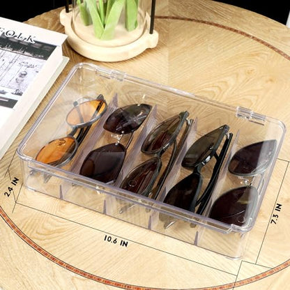 FORUP Sunglasses Organizer, Plastic Stackable Eyeglass Case Storage Organizer, Sunglass Glasses Storage Box with Hinged Lid