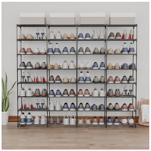 SMILHELTD Large Shoe Rack 4 Row 8 Tier for Entryway Holds 64 Pairs | Metal & Plastic Sneaker Shelves, DIY Assembly, Space Saving Storage Organizer for Garage Closet, 66.1"W x 49.2"H