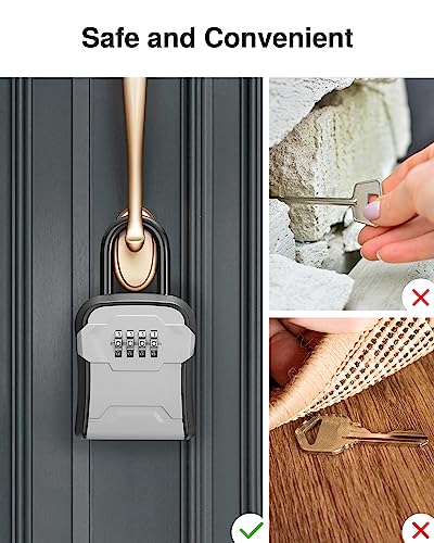 Puroma Lock Box, Key Lock Box Wall Mount & Portable Combination Lockbox with Resettable Code, Security Lockbox for Outside House Keys, Apartment Realtors Spare Keys Storage (4 Pack, Gray)