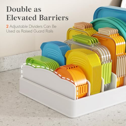 Lifewit Kitchen Cabinet Organizer for Food Contanier Lid, Lid Holder with 6 Adjustable Dividers & 7 Sections for Pantry Organizers and Storage, Home Drawer Organization, Large, 13" x 10"