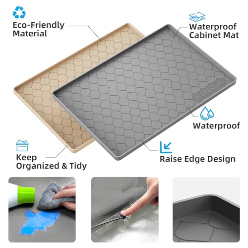 Winisok Waterproof Under Sink Mat 34" x 22", Silicone Mat, Dark Gray | Raised Edge Traps Spills & Leaks, Shelf Liner, Cabinet Protector, for Kitchen, Bathroom, Boots, Pets, Home Essentials