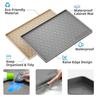 Winisok Waterproof Under Sink Mat 34" x 22", Silicone Mat, Dark Gray | Raised Edge Traps Spills & Leaks, Shelf Liner, Cabinet Protector, for Kitchen, Bathroom, Boots, Pets, Home Essentials