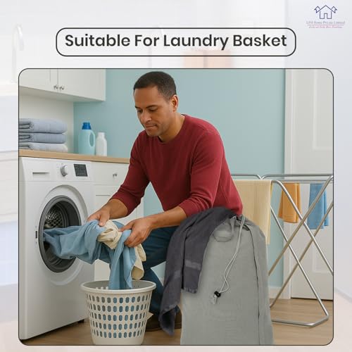 LFH Home Cotton Rich Canvas Large Laundry Bag with Handle, Heavy Duty Drawstring Closure Washable Laundry Bags, School Travel, Home, Hotel, College Dorm, Organizer Sack, Toys 20x30-Grey