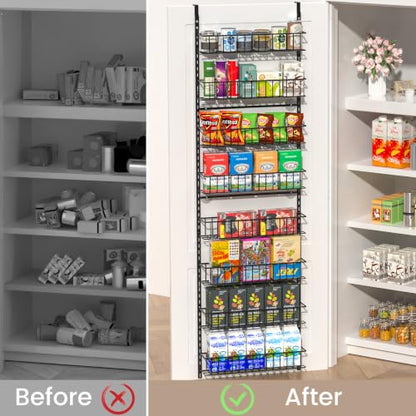 ElegantArray 8-Tier Pantry Door Organizer, Black | Over The Door, Hanging Spice Rack Shelves, Home Office Laundry Room Bathroom & Kitchen, Storage Rack