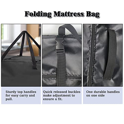 Folding Mattress Storage Bag for Tri-Fold Up to 6 inch Queen Mattress | 63 inch Foldable Mattress Carry Case Waterproof Cushion Storage Bag - 61"L×28"W×18"H, Black, Cover Only