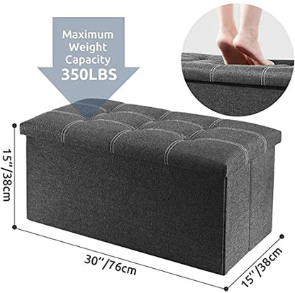 YOUDENOVA 30" Linen Ottoman with Storage, Folding Bench, Gray | Foldable linen ottoman with hidden storage, padded seat and sturdy frame for living room or bedroom.