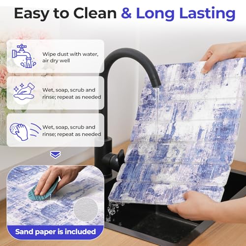 Findosom Large Stone Dish Drying Mat for Kitchen Counter, 23.6" × 15.3" Foldable Non-Slip Stone Drying Mat with Abstract Pattern, Heat Resistant Diatomaceous Earth Mat for Bath, Dishes, Cups, Blue