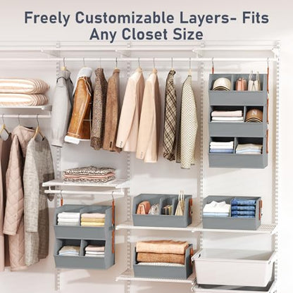 Hanging Closet Organizer Extra Large, Clothes Hanging Shelves for Closet with Divider, Collapsible Closet Storage System, Fabric Storage Bins for Home, Dorm, Rv, Sweaters, Handbags, Underwear, Sock