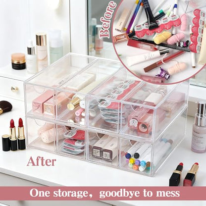 Acrylic Sunglasses Organizer with 4 Drawers | Clear Eyeglass Holder, Eyewear Display Case, Stackable Sunglass Storage Case For Women and Men Glasses Jewelry Watch Storage