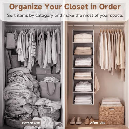 StorageWorks 6-Shelf Closet Organizers, Two 3-Shelf Separable Hanging Shelves for Close, 12 1⁄2" D x 12 1⁄2" W x 47 ¼" H, Canvas, Gray