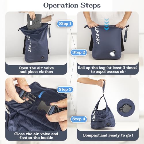 Travel Laundry Bag, Vacuum Compression Dirty Clothes Travel Bag | Waterproof Wet/Dry Space-Saving Laundry Storage Organizer, Smell Proof Storage Bag for Clothing, Swimming, Yoga, Gym, Camping